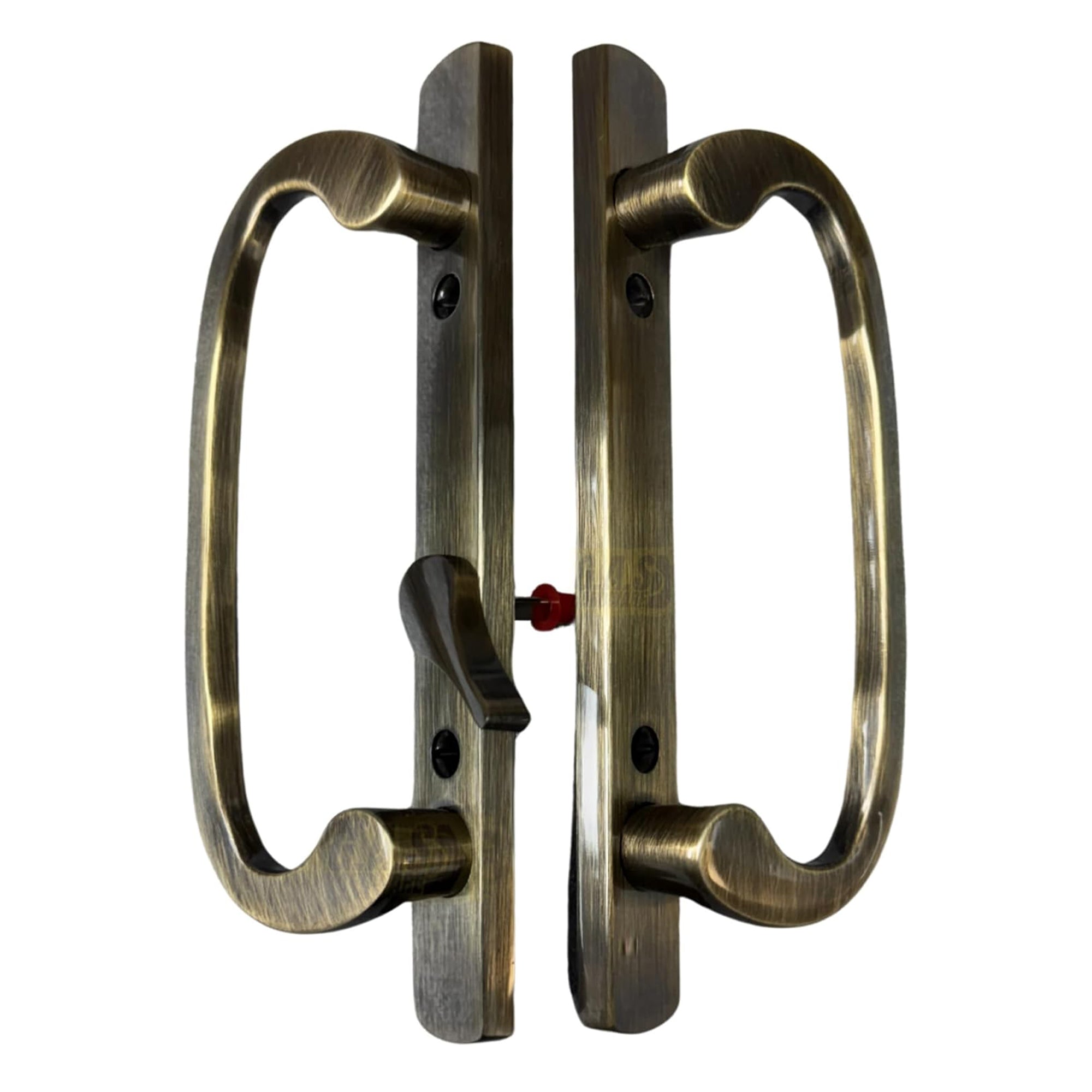 Legacy Handle Set for Sliding Glass Doors, ANTIQUE BRASS- OFF SET LATCH - Garage and Sliding Door Hardware